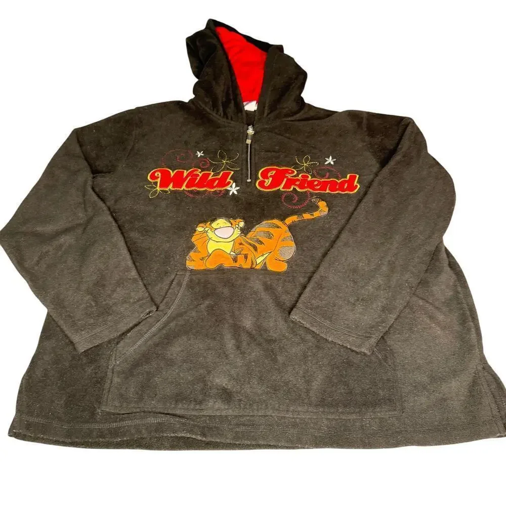 Disney Tigger Womens 2X Fleece Hoodie Wild Friend 1/4 Zip Embroidered Plus